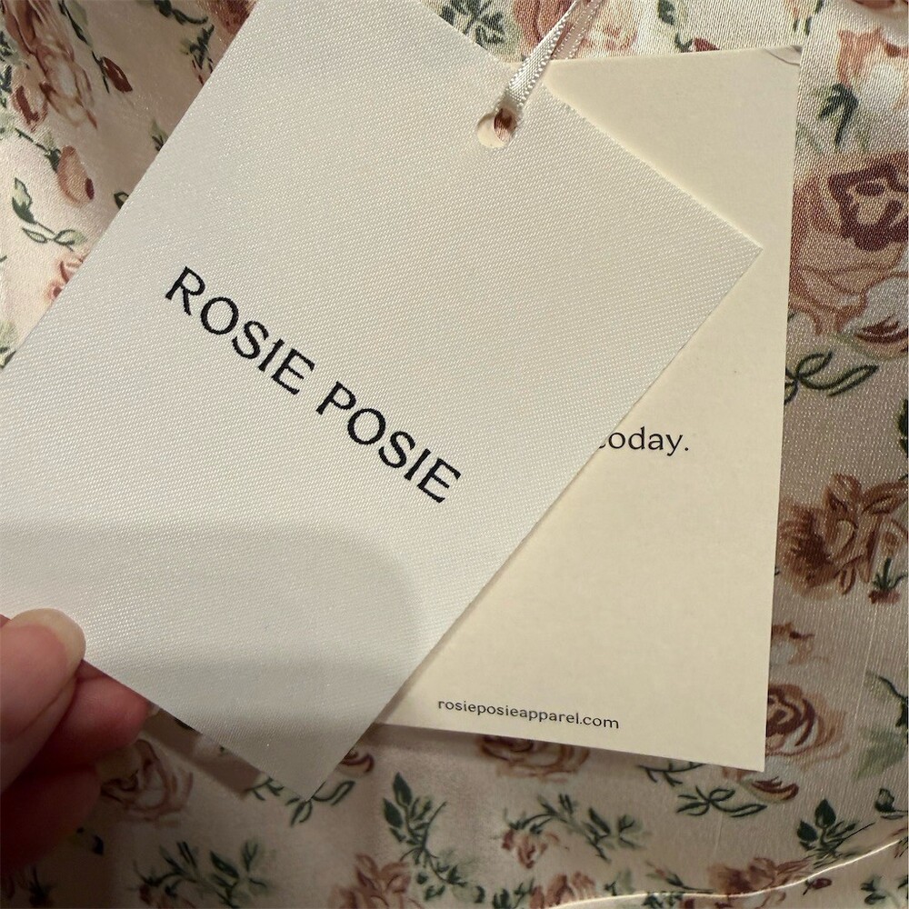 Rosie Posie Skirt Womens Size M Ivory Floral Satin Midi Side Slit Lined - Picture 3 of 5